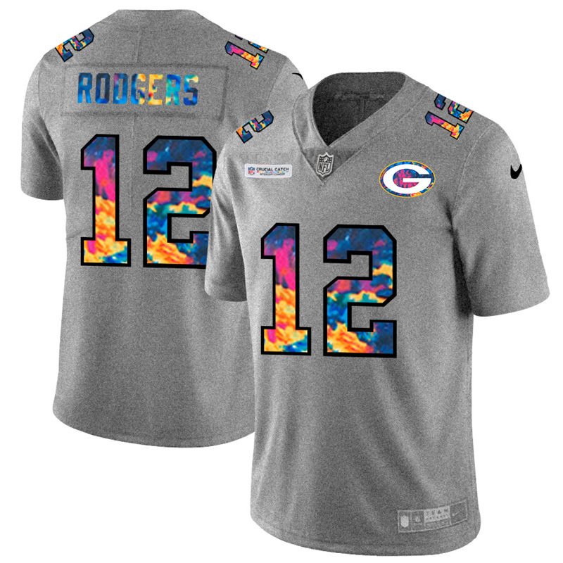 NFL Green Bay Packers #12 Aaron Rodgers Men Nike MultiColor 2020  Crucial Catch  Jersey Grey->green bay packers->NFL Jersey